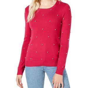 Maison Jules Women's Top S Faux Pearl Pullover Sweater Fuchsia S